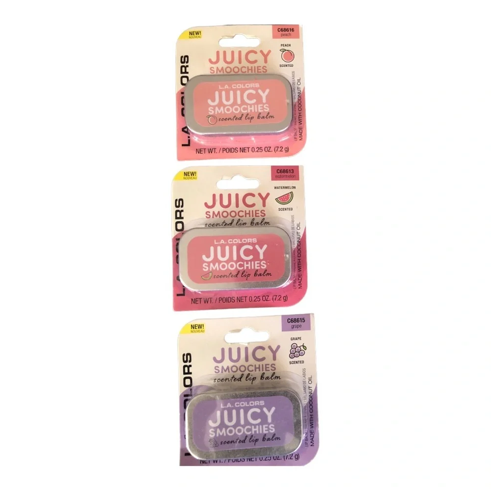 2pk juicy lip‎ smoochies watermelon grape strawberry peach scented lip balms new